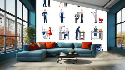 Factory Workers People Icons Set Wall mural