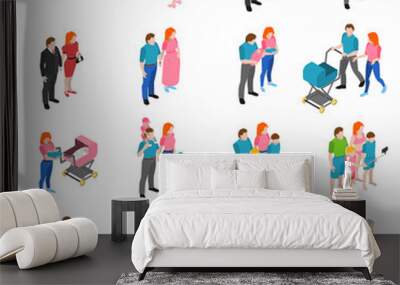 Family people Isometric Icons Set  Wall mural