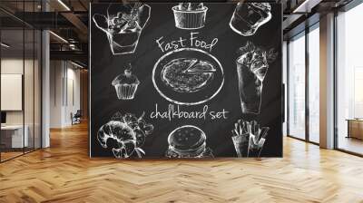 Fast food icon chalkboard Wall mural