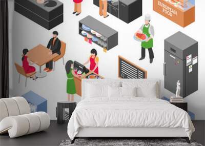 Food Court Elements Set Wall mural