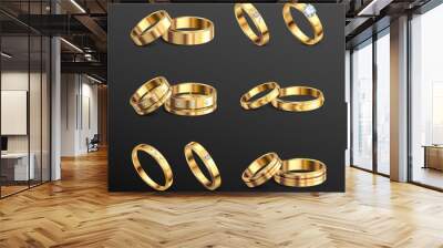 Gold Rings Realistic Set  Wall mural