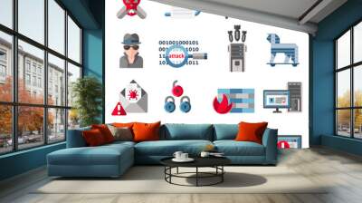 Hacker icons set Wall mural