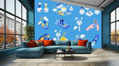 Internet 5g Isometric Set Wall mural