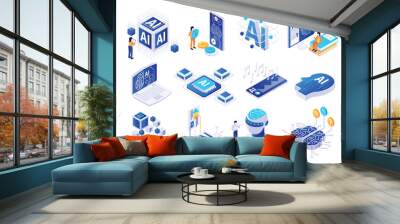 Isometric AI and Technology Illustrations Wall mural