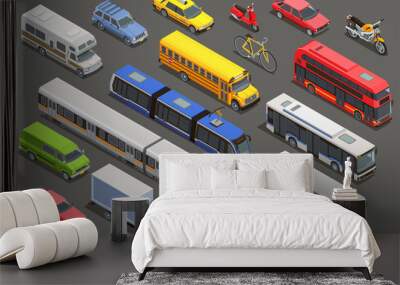 Isometric City Vehicle Set Wall mural