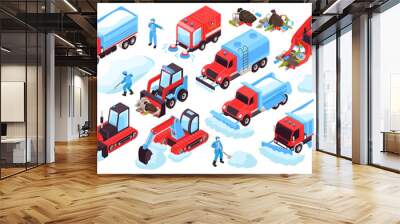 Isometric Cleaning Vehicles Set Wall mural