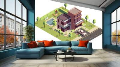 Isometric Suburban Villa Composition Wall mural