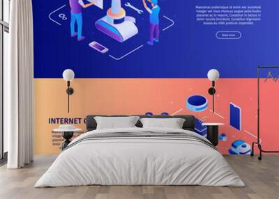 Isometric technology horizontal banner template set Wall mural