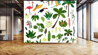 Jungle Plant Bird Flowers Icon Set Wall mural