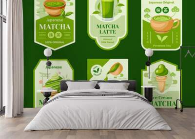 Matcha tea labels in flat design Wall mural