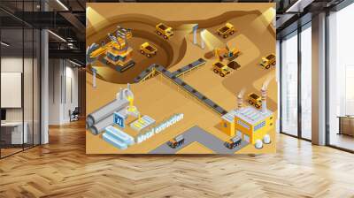 Mining Isometric Illustration  Wall mural