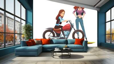 motorcyclist girls flat composition Wall mural