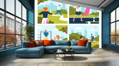 Outdoor training hand drawn cartoon composition set Wall mural