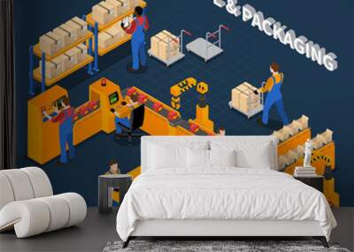 Packaging Factory Isometric Composition Wall mural