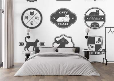 Pet shop cat black labels set Wall mural