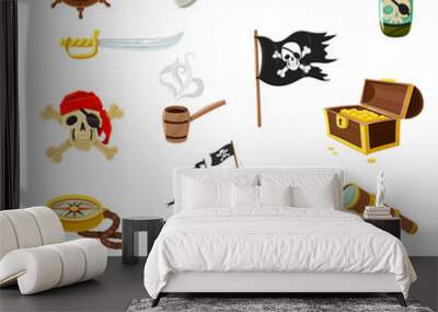 Pirate accessories flat icons set Wall mural