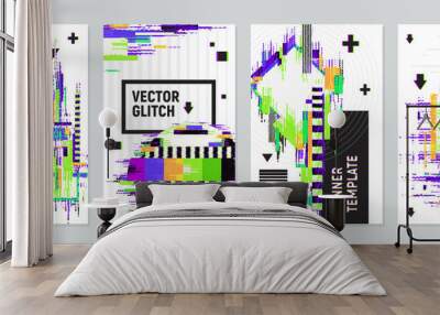 Posters Set With Glitch Effect Wall mural