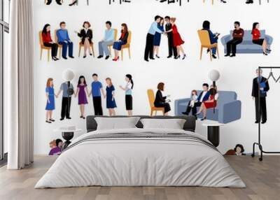 Problematic families counseling flat icons set Wall mural