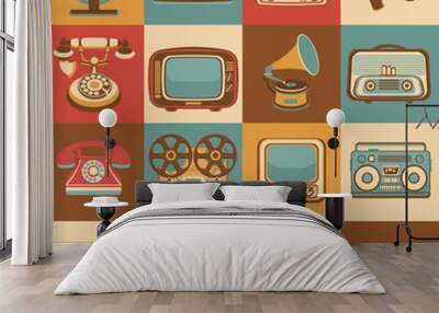 Retro media icons Wall mural