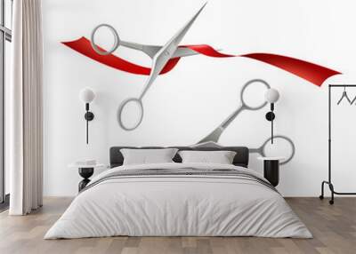 Scissors Cutting Red Ribbon Realistic Set  Wall mural