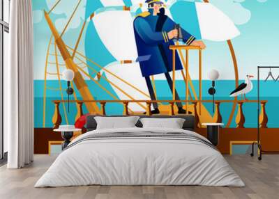 Sea Adventures Cartoon Illustration  Wall mural