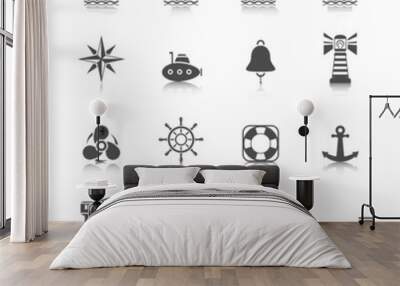 Sea port icons set Wall mural