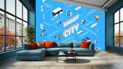 Smart City Isometric Flowchart Wall mural