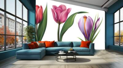 Spring flower elements in realistic design Wall mural