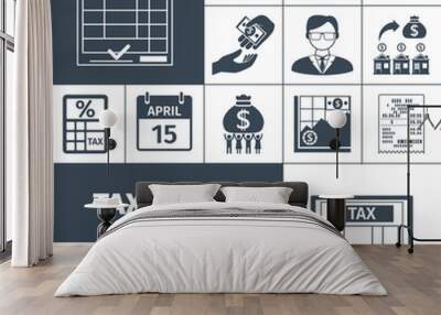 Tax And Fees Flat Icon Set Wall mural