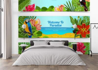 Tropical island flowers horizontal banners set Wall mural