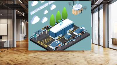 Unmanned Futuristic Vehicles Composition Wall mural