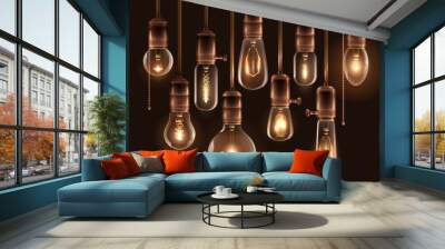 Vintage Glowing Light Bulbs Icon Set Wall mural