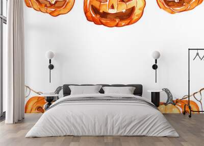 Halloween pumpkins isolated on transparent background Wall mural