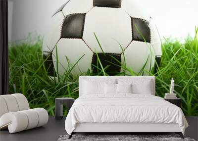 Soccer ball on the green grass isolated on a transparent background Wall mural