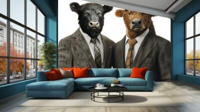 Two animal in suit isolated on transparent background Wall mural