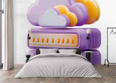 3d cloud server illustration 3d icon yellow & purple icons set for app design png cloud computing 3d icon Wall mural