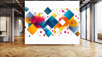 This image features a dynamic explosion of geometric shapes in a vibrant and colorful composition, perfect for modern graphic design uses.
 Wall mural