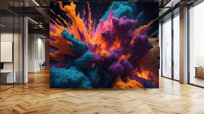 A colorful smoke explosion isolated on black background Wall mural