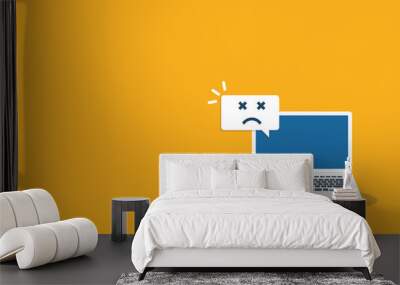 Broken laptop with sad smile. Broken laptop service, recovery and repair concept.	 Wall mural