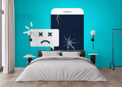 Broken smartphone with sad smile. Broken phone service, recovery and repair concept.	 Wall mural