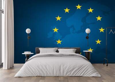 Flag of European Union and map of Europe background. Eu sign. Vector illustration Wall mural