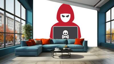 Hacker at laptop icon. Flat illustration of hacker at laptop vector icon for web design Wall mural