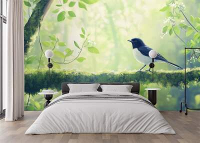 Beautiful black and white Magpie Robin amidst the fascinating nature. Wall mural