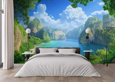 Maya Bay is beautiful, the sky is clear, the sea water is beautiful, the beach is beautiful, the weather is good. Wall mural