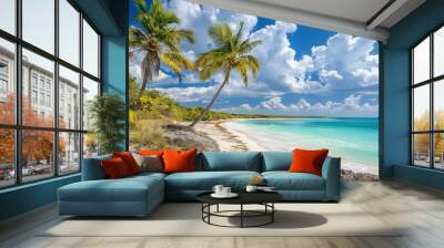 Playa Paraiso Beach is beautiful, the sea is beautiful, the sky is clear, the clouds are beautiful, and nature is beautiful. Wall mural