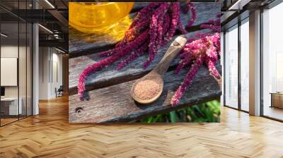 Amaranthus caudatus seeds, flowers and oil, outdoors Wall mural