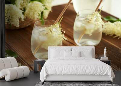 Fresh elderflower lemonade with ecological paper straws Wall mural