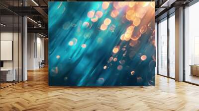 Abstract blue light rays background with glowing bokeh lights and lens flare, energy beams in the style of motion Wall mural