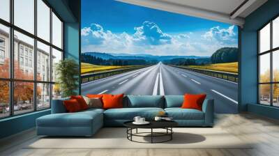 empty highway in summer with blue sky with some clouds Wall mural