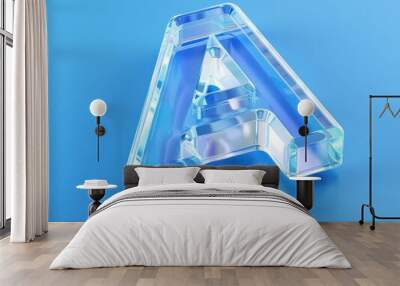 letter A presented in a glassy 3D design, featuring a tranquil blue and white color scheme, emphasizing clarity and transparency Wall mural